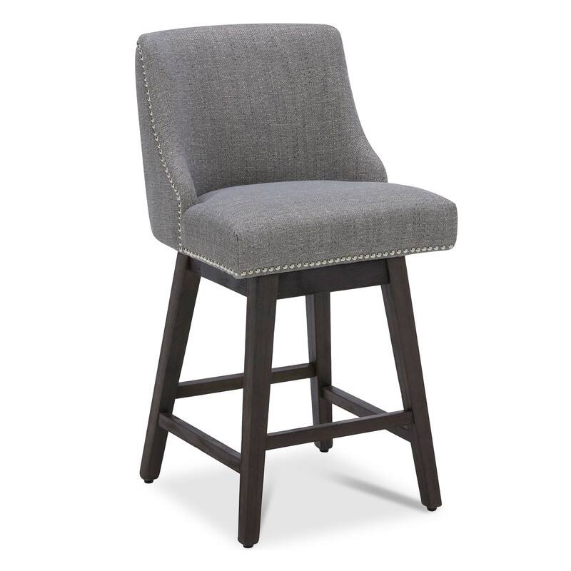Spruce & Spring Olive Upholstered Counter Height Swivel Barstools-Single - Fog Grey-Fabric