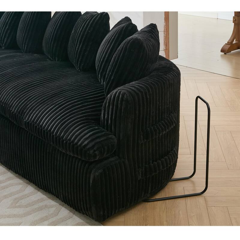 127" Large L-Shape Left Sectional Sofa, Black Soft Corduroy Fabric