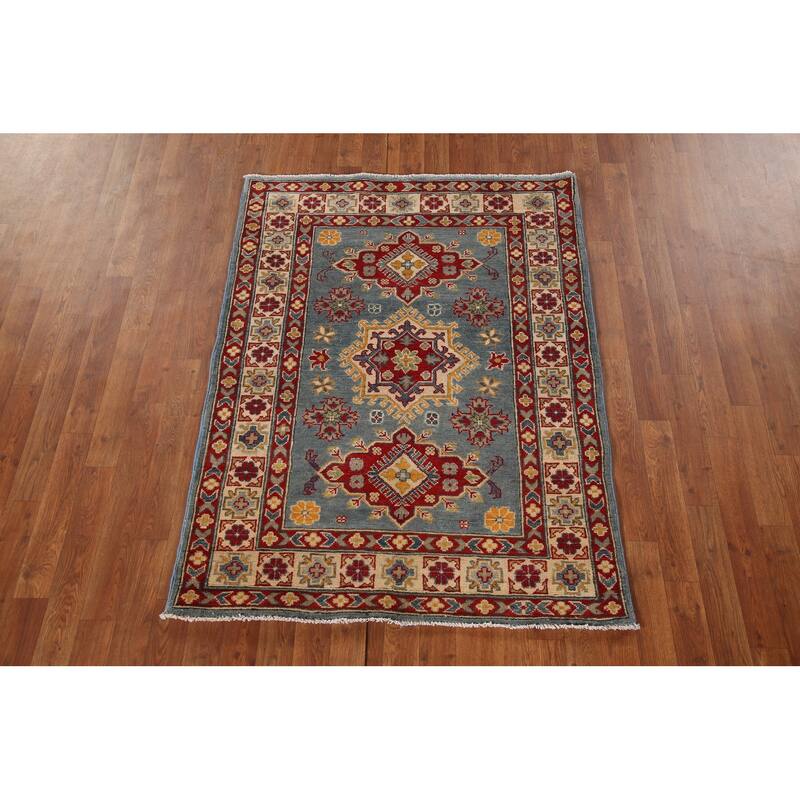 Light Blue Kazak Oriental Accent Rug Hand-Knotted Wool Carpet - 3'6"x 4'10"