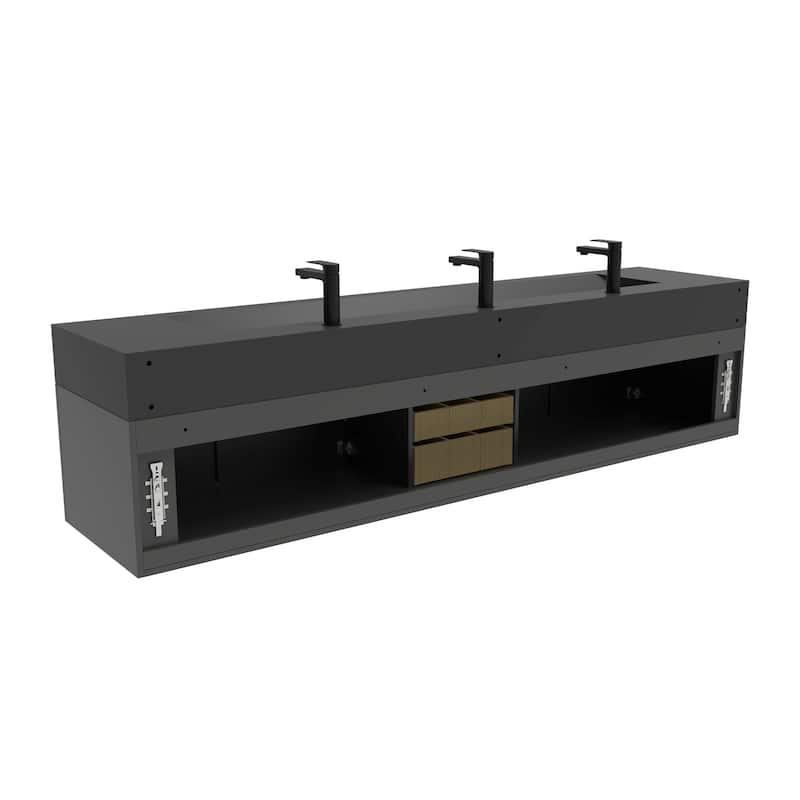 Nile 84-Inch Wall Mounted Bathroom Vanity Set w/ Black Top