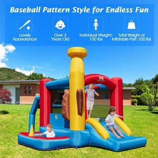 Baseball Themed Inflatable Bounce House with Ball Pit and Ocean Balls - 110.5" x 148" x 98" (L x W x H)