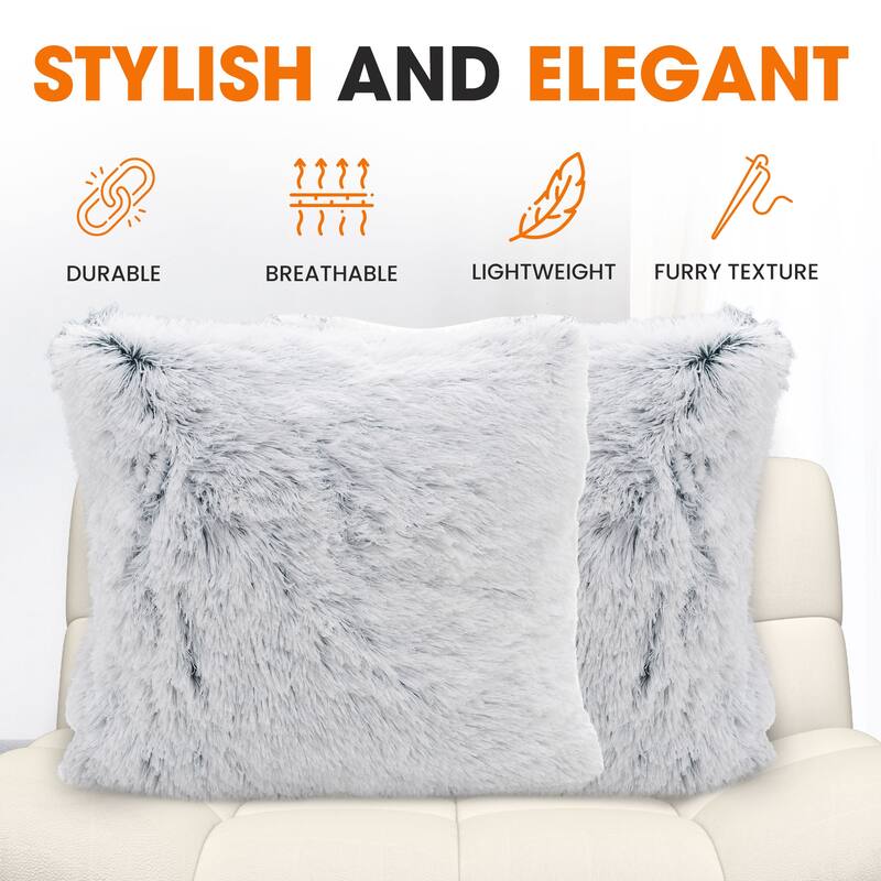 Cheer Collection Super Soft Shaggy Long Hair Throw Pillows Set of 2 Plush Accent Cushions