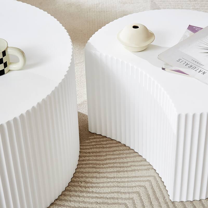 Black Nesting Table Set Of 2 Round And Half Moon Shapes,No Need Assembly