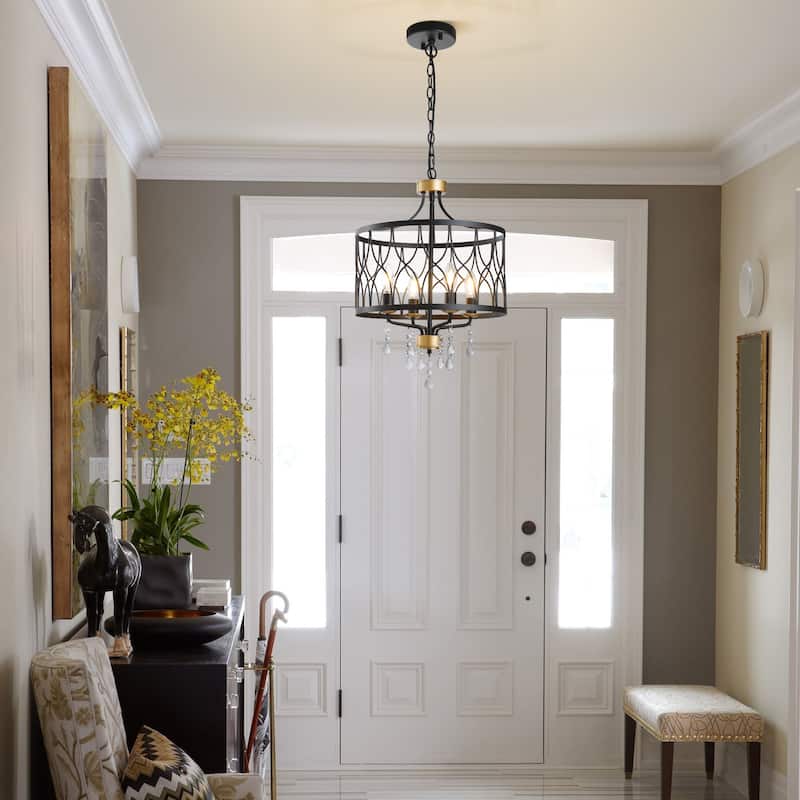Modern Farmhouse Chandelier Dimmable Black and Gold Drum Chandeliers Light Fixture for Dining Room Living Room