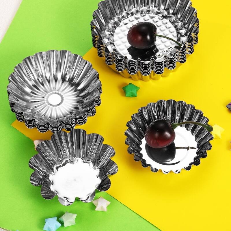 20pcs Cupcake Mold, Stainless Steel Cupcake Cake Pans Polygon Flower - Silver