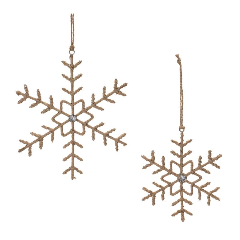 Jute Wrapped Snowflake Christmas Ornaments - 8.75" - Beige - 12ct