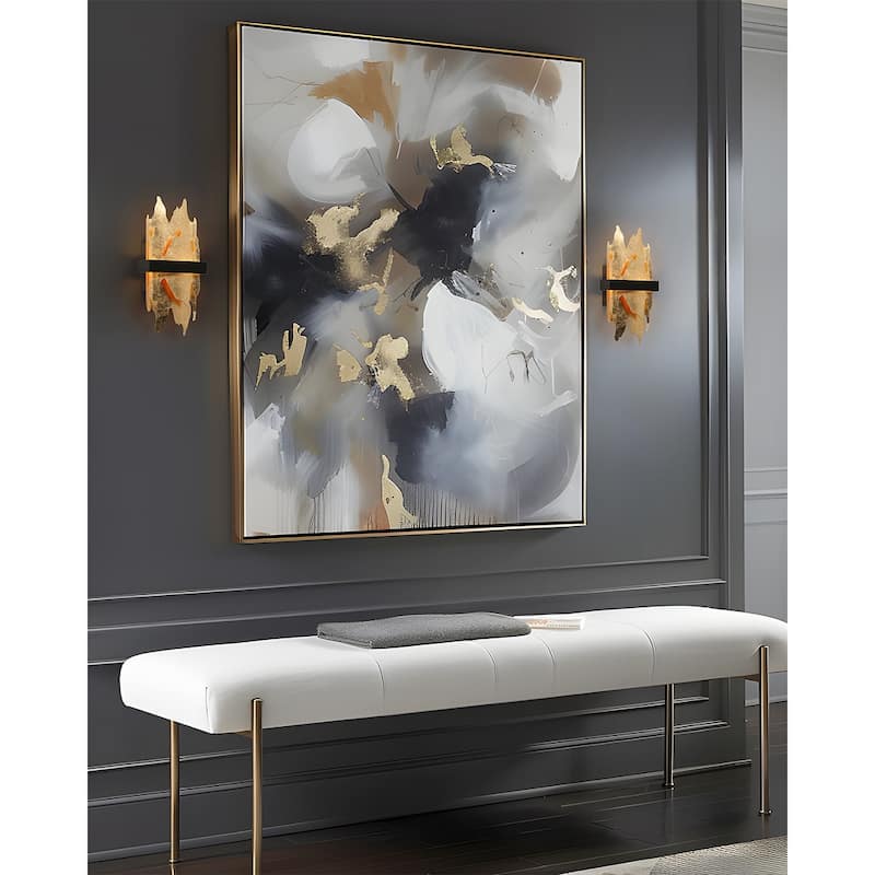 Modern LED Flame-Inspired Wall Sconce Antique Gold Foil Bathroom Vanity Light - L13.8" x W6.7"