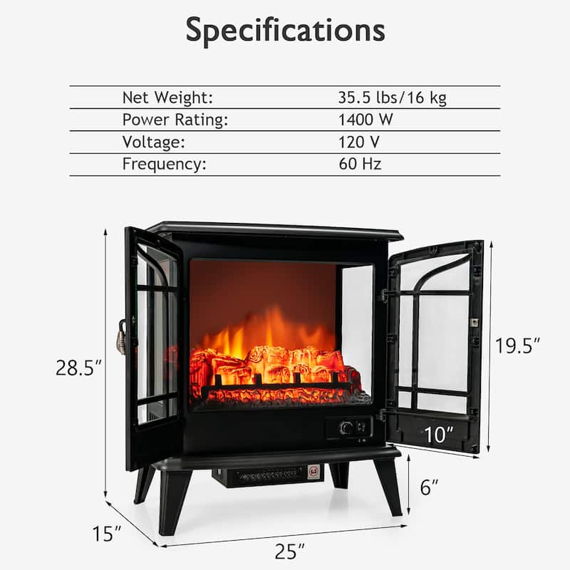 Costway 25'' Freestanding Electric Fireplace Heater Stove W/ Realistic - See Details