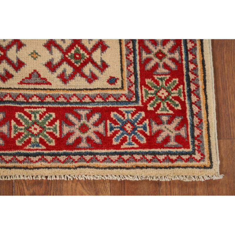 Hand Knotted Oriental 100% Wool Carpet Traditional Geometric Yellow & Gold Kazak Area Rug - 2' 10'' X 2' 1''
