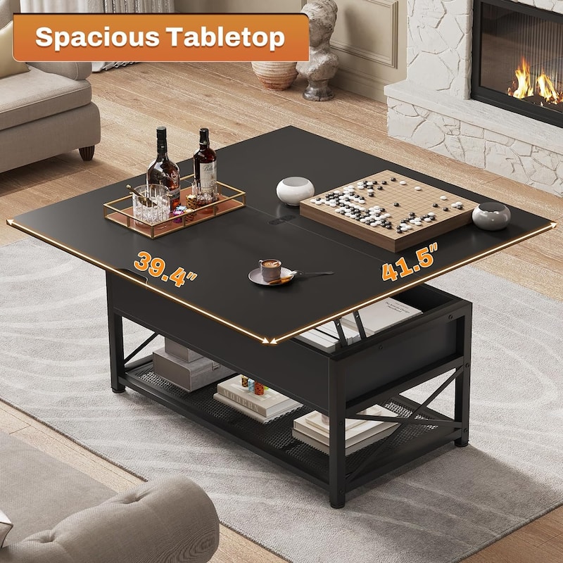 Coffee Table Lift Top 2 Drawers Hidden Compartment for Living Room
