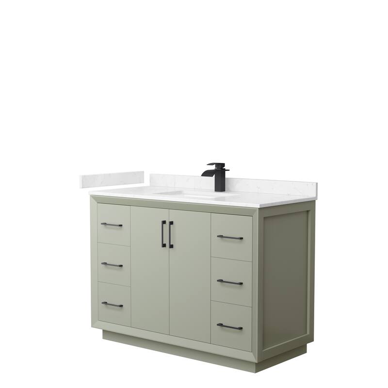 Strada 48-Inch Single Vanity Set, Cultured Marble Top - Light Green,Black Trim,Carrara Cultured Marble Top
