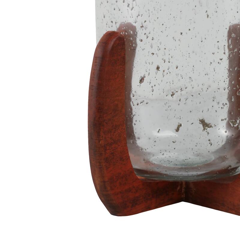 Glass Votive Candle Holder Wood Base - Brown/Clear, 7 in.