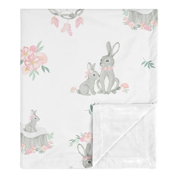 slide 2 of 5, Woodland Bunny Collection Girl Baby Receiving Security Swaddle Blanket - Blush Pink and Grey Boho Floral Watercolor Rose Flower