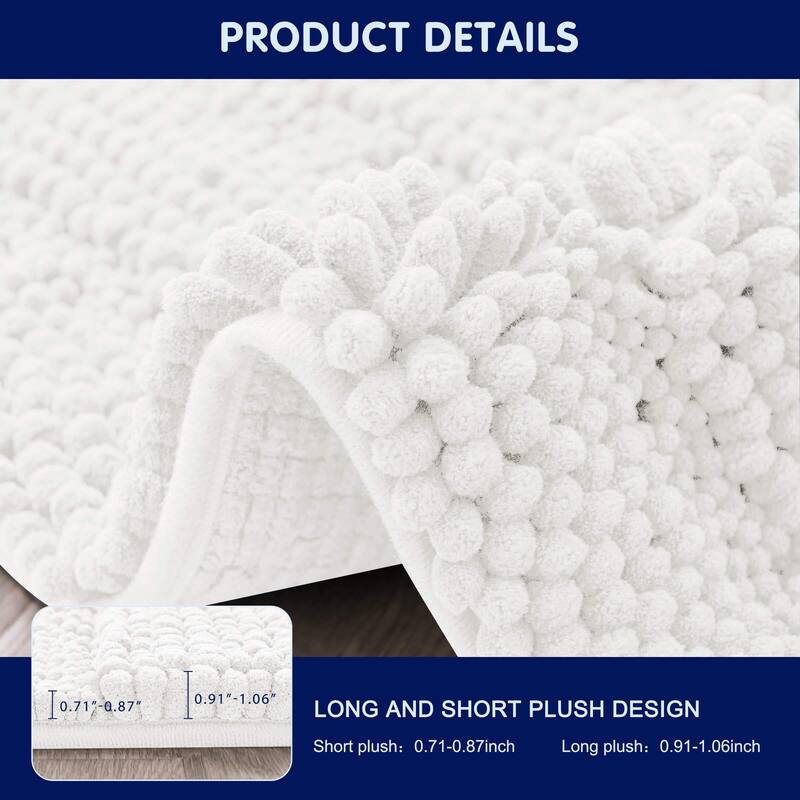 Subrtex Non-slip Bathroom Rug Chenille Soft Striped Plush Bath Mat