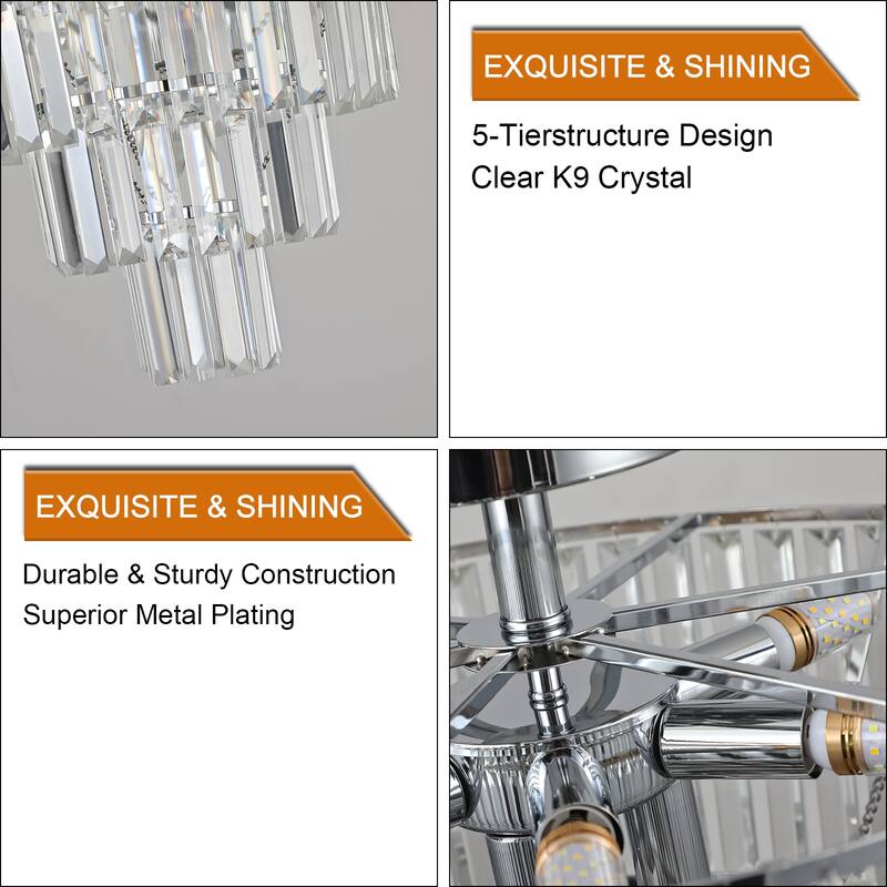 Crystal Chandeliers, 5-Tier Round Semi Flush Mount Chandelier Light Fixture,Large Contemporary Luxury Ceiling Lighting