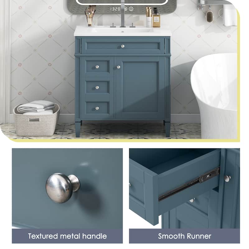 30'' Bathroom Vanity with Top Sink,Bathroom Storage Cabinet with 2 Drawers and a Tip-out Drawer, Single Sink Bathroom Vanity