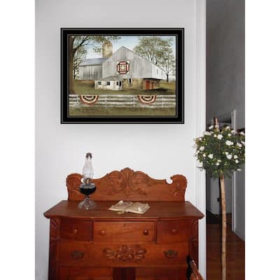 TrendyDecor4U Farmhouse "American Star Quilt Block Barn" Framed Print Wall Art by Billy Jacobs