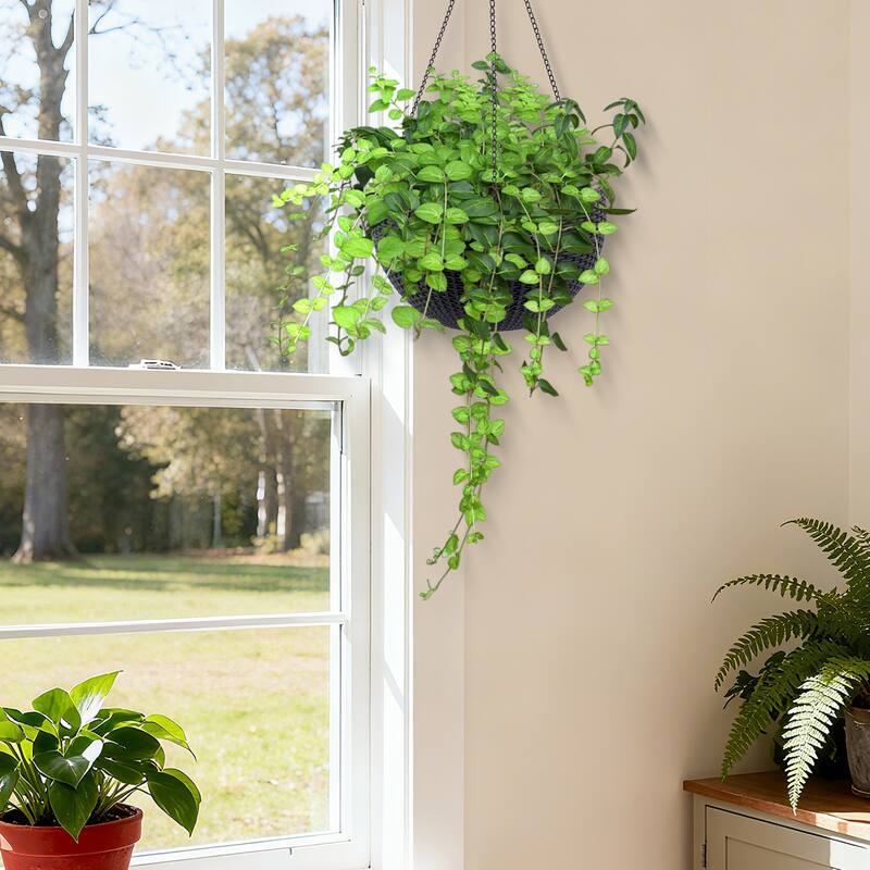 13.4 inch Self-Watering Hanging Rattan-Inspired Planter Large Capacity, Root-Rot Resistant Water Storage