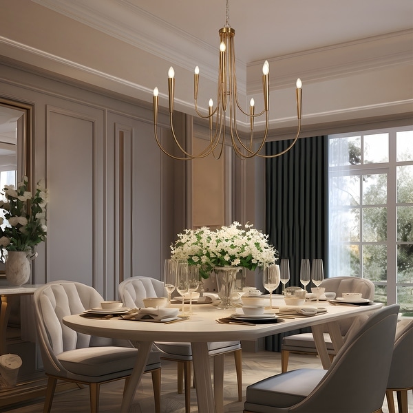 Mid Century Modern 9 Light Gold Chandelier Classic Lights for Dining Living Room D41.3 xH39.4