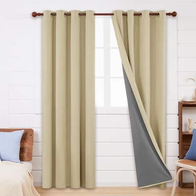 Deconovo Faux Linen Total Blackout with Coating Curtains (2 Panel)