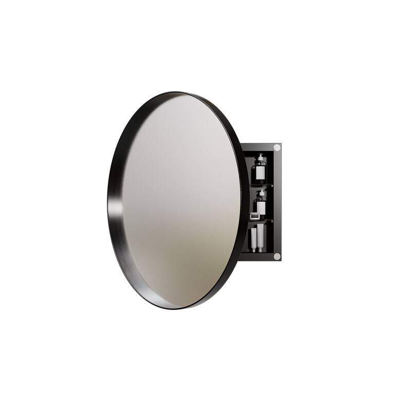 23.6" Round Metal Medicine Cabinet with Mirror & Adjustable Shelves, Black