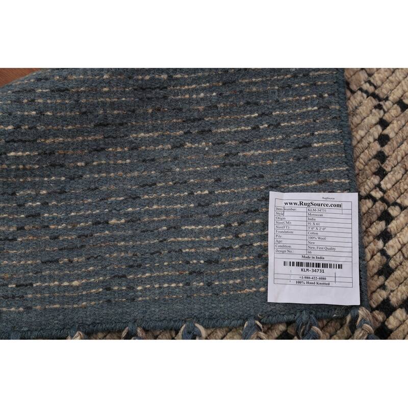 Striped Moroccan Oriental Foyer Rug Hand-Knotted Wool Carpet - 2'0"x 3'0"