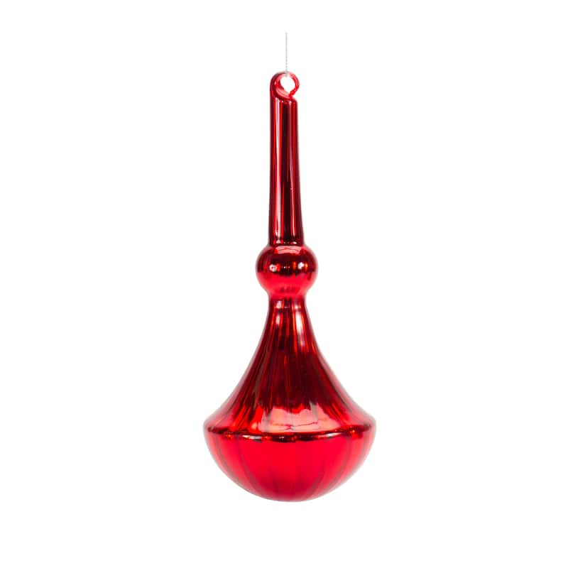 Shiny Finial Drop Glass Christmas Ornaments - 10.5" - Red - Set of 12