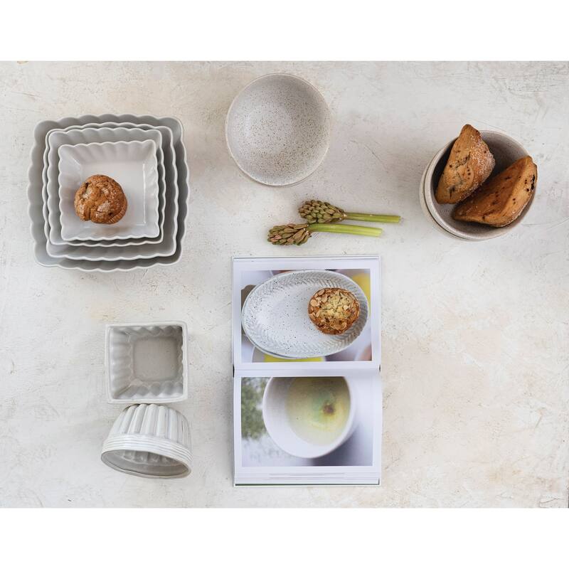 Stoneware Serving Dishes with Scalloped Edge - 10.4"L x 10.4"W x 2.8"H - 10.4"L x 10.4"W x 2.8"H