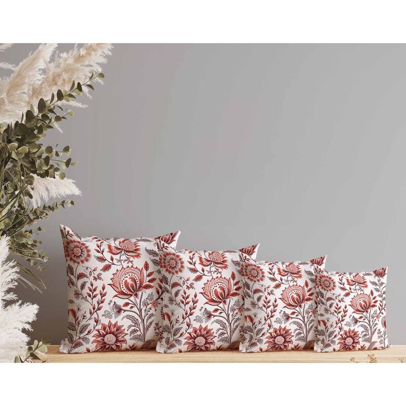 Sanganeri Block Print Indoor/Outdoor Reversible Throw Pillow Red and Grey