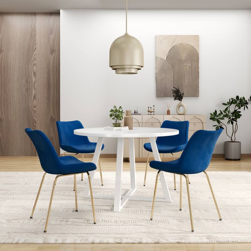 Velvet Upholstered Dining Chairs with Metal Legs, Trestle Round Dining Table, Elegant Dining Table and Chair Set