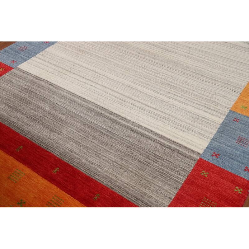 Striped Gabbeh Indian Rug Hand-Knotted Contemporary Wool Carpet - 6'5"x 9'8"