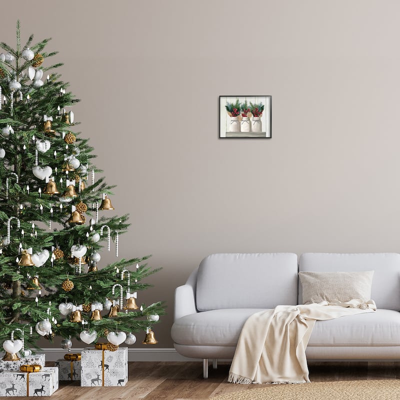 Stupell White Country Jars with Christmas Berry Bouquets Framed Wall Art - Multi-Color
