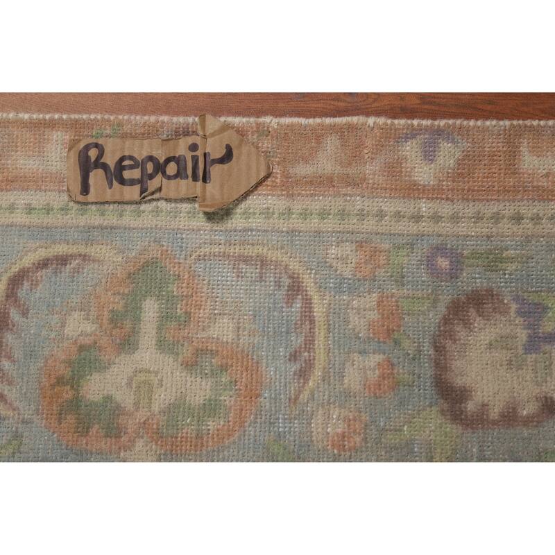 Blue Tabriz Persian Vintage Rug Hand-Knotted Wool Carpet - 9'9" x 13'1"
