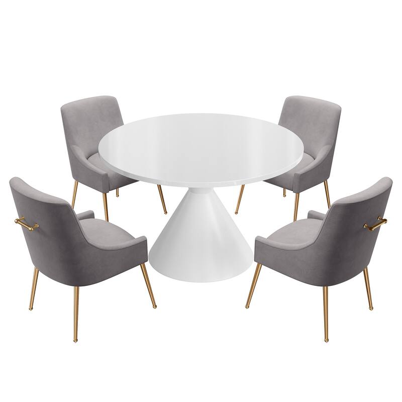 48" Light Luxury White High Gloss Large Countertop Dining Table with Velvet Dining Chair Set - Grey