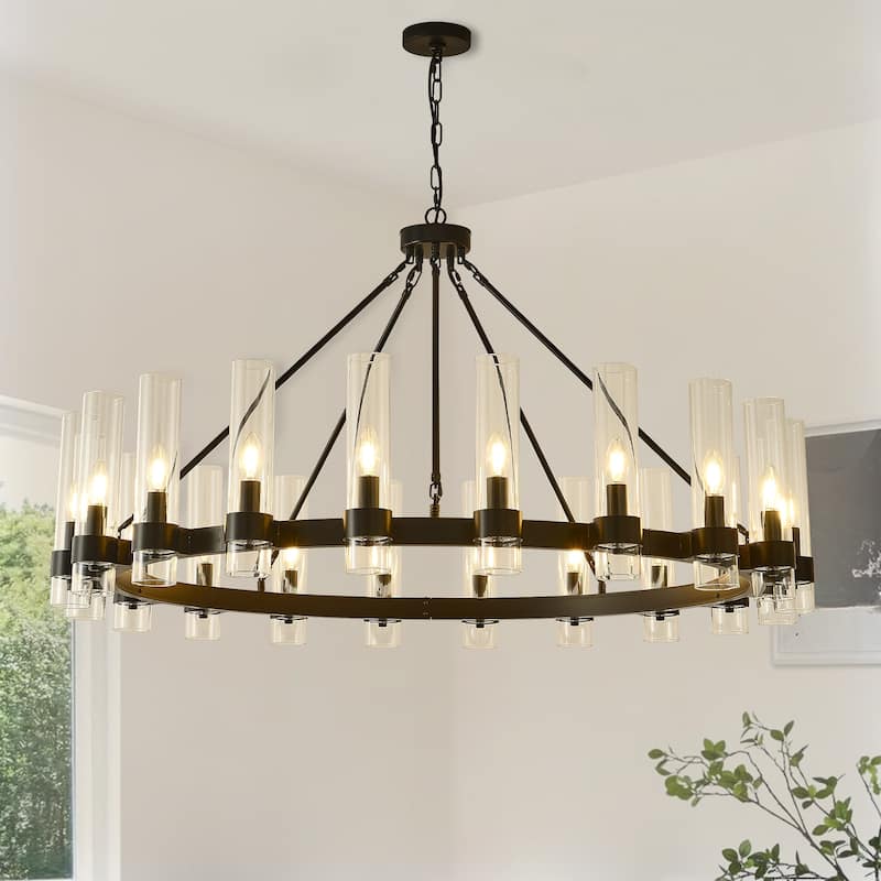 Modern 20 - Light Wheel Chandelier with Clear Glass Shade