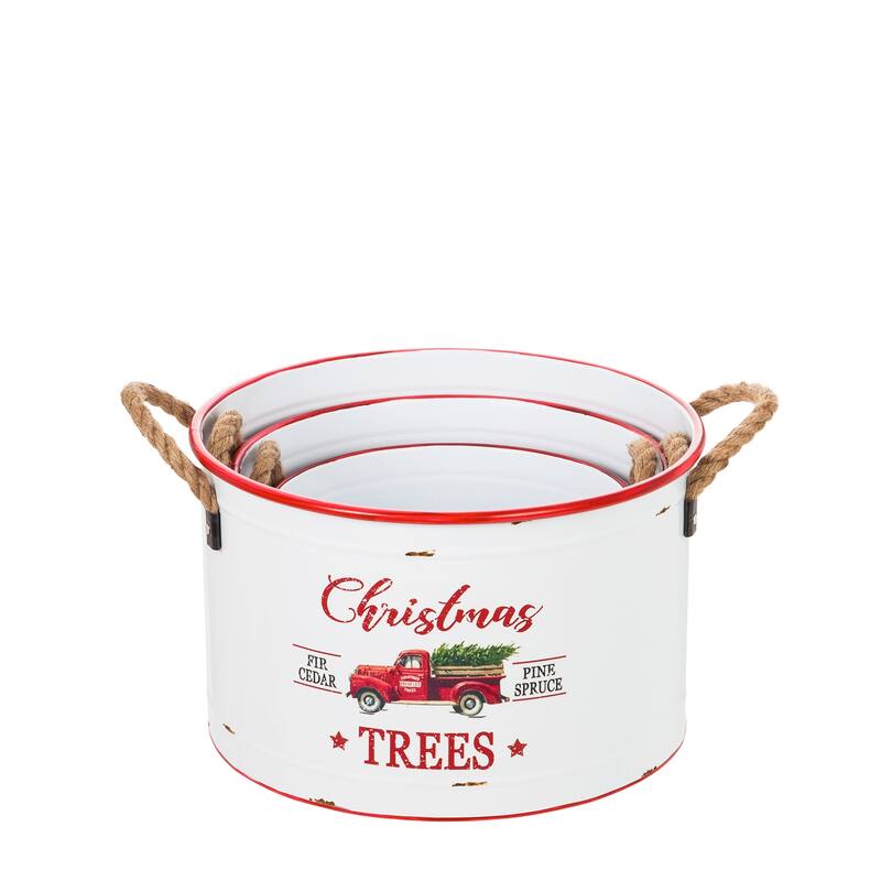 Red Truck Christmas Trees Metal Planter (3-Pack)