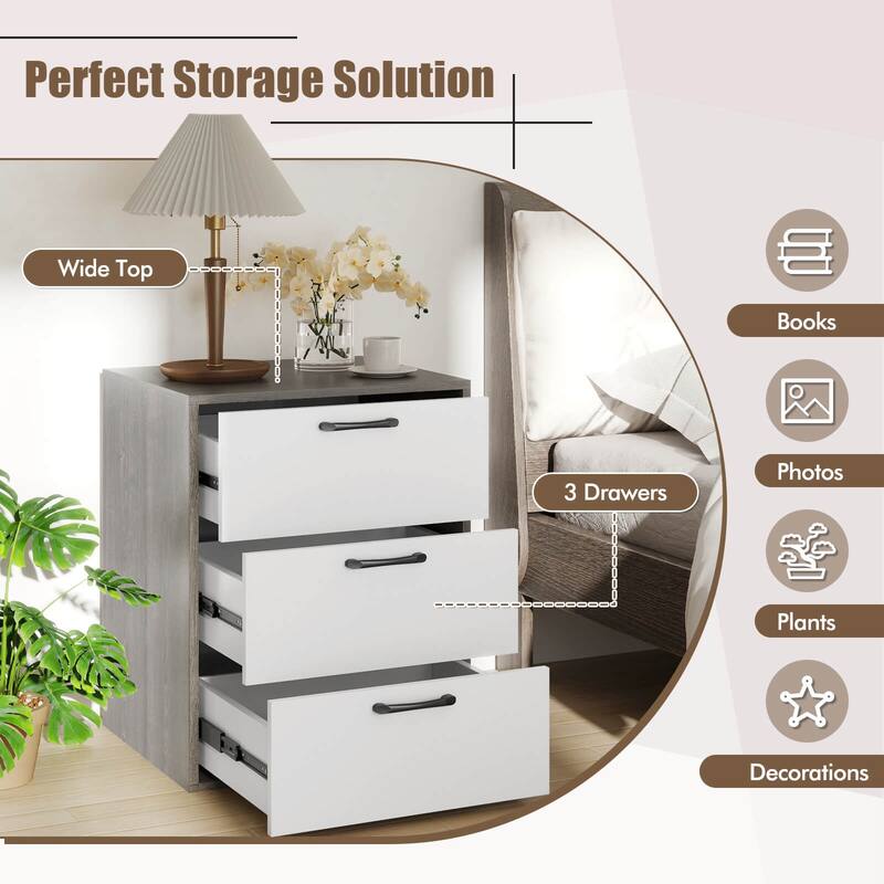 Costway 1/2 PCS 3 Drawer Dresser Chest of Drawer Storage Cabinet with