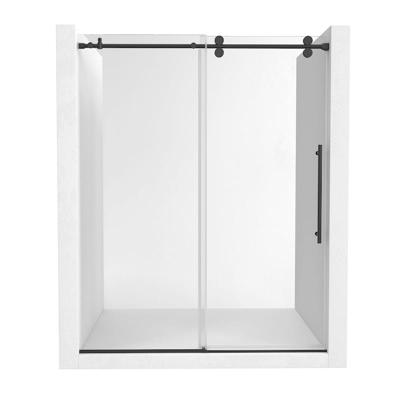 CASAINC 48"/60"W x 76"H Sliding Frameless Shower Door with Clear Glass - 60" x 76" - Matte black