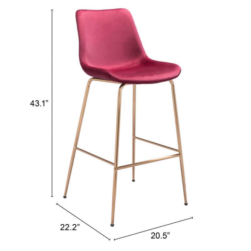 31" Modern Non-Swivel Velvet Bar Chair with Steel Frame and Low Back Bucket Seat Footrest - 20.9”W x 22.2”D x 43.1”H