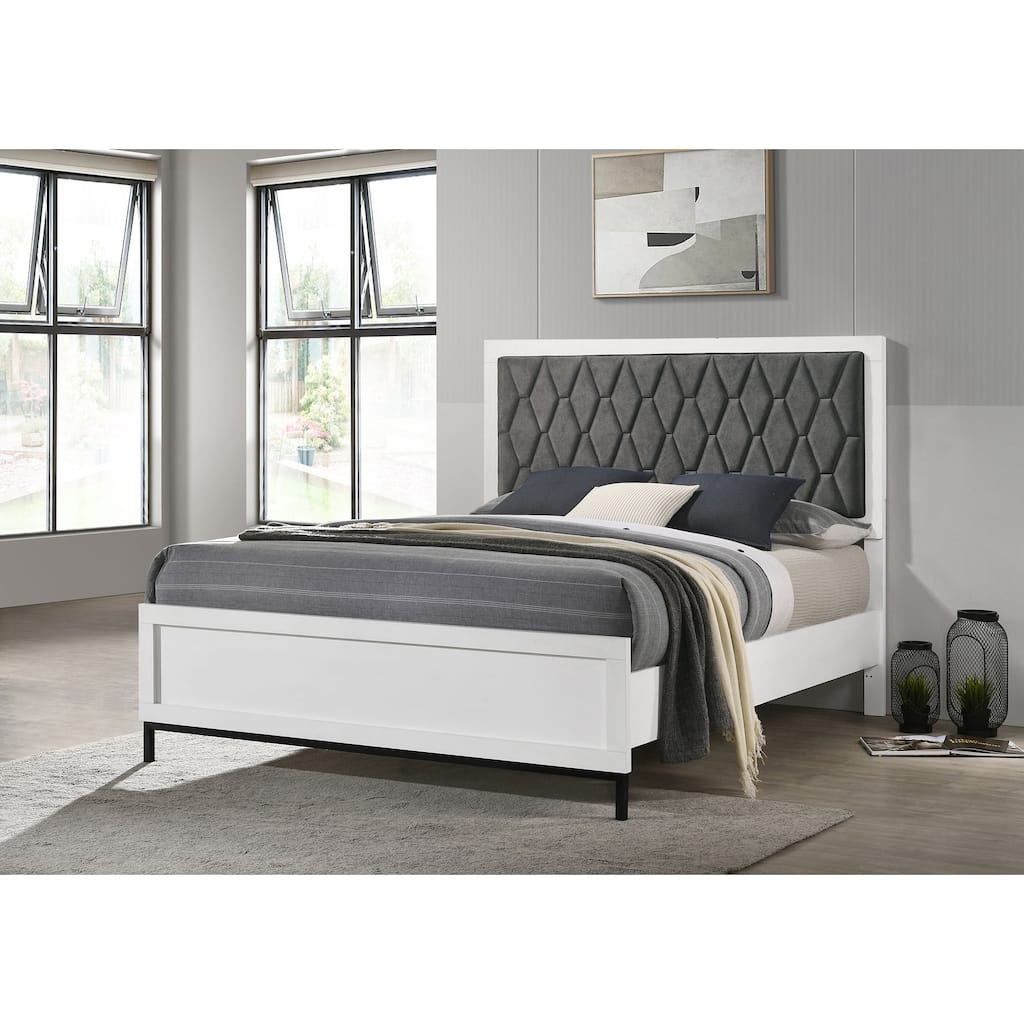 Taraval White Queen Upholstered Panel Bed