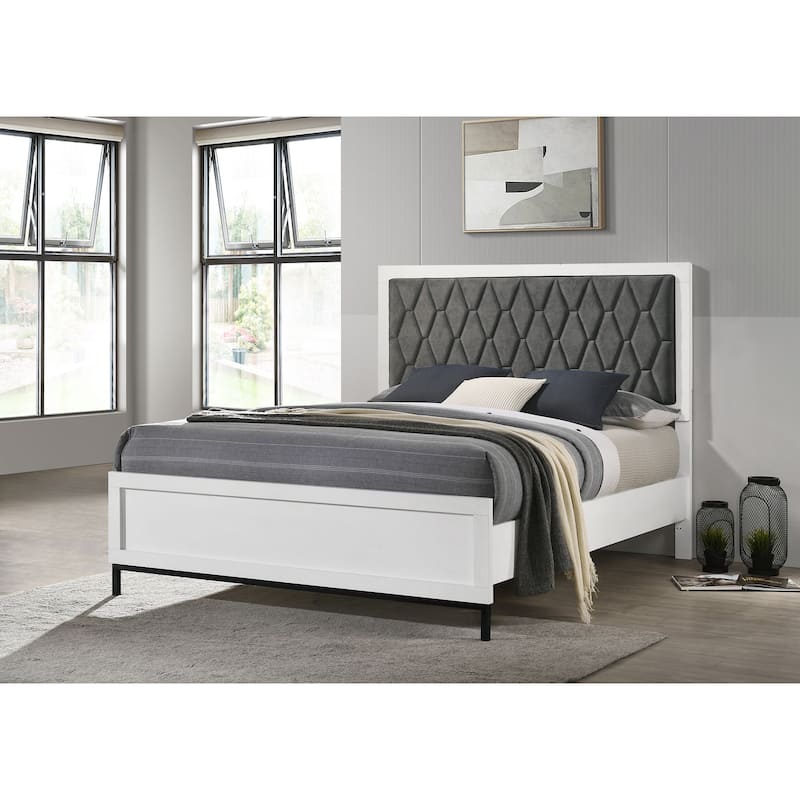 Taraval White Queen Upholstered Panel Bed