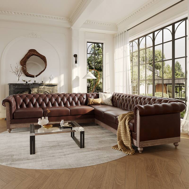 Castalia Chesterfield Tufted 7-seat Sectional Sofa by Christopher Knight Home - 114.00" L x 70.00" W x 31.50" H