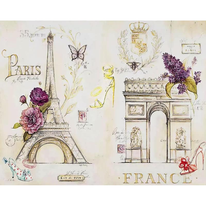 GK Wall Design Vintage Colorful Paris Drawing Peel&Stick Wallpaper