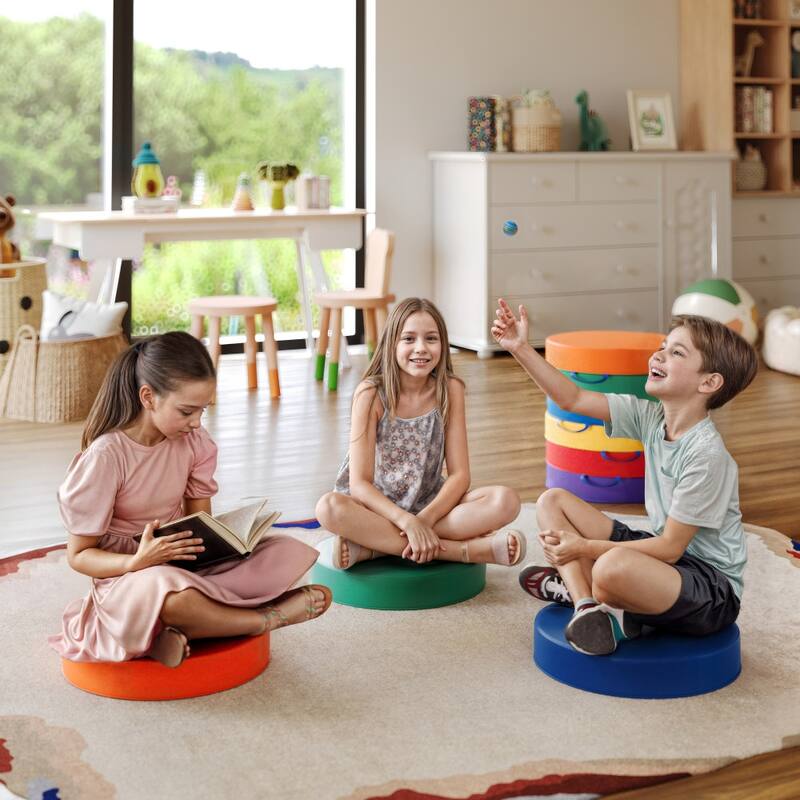 Commercial Upholstered Classroom Floor Cushions with Handles - 16"W x 16"D x 18"H