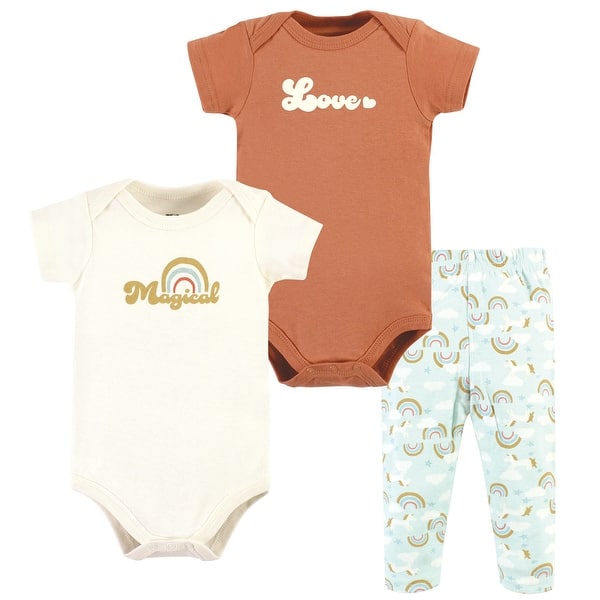 slide 1 of 1, Hudson Baby Infant Girl Cotton Bodysuit and Pant Set, Magical Rainbow Short Sleeve 0-3 Months - Magical Rainbow Short Sleeve