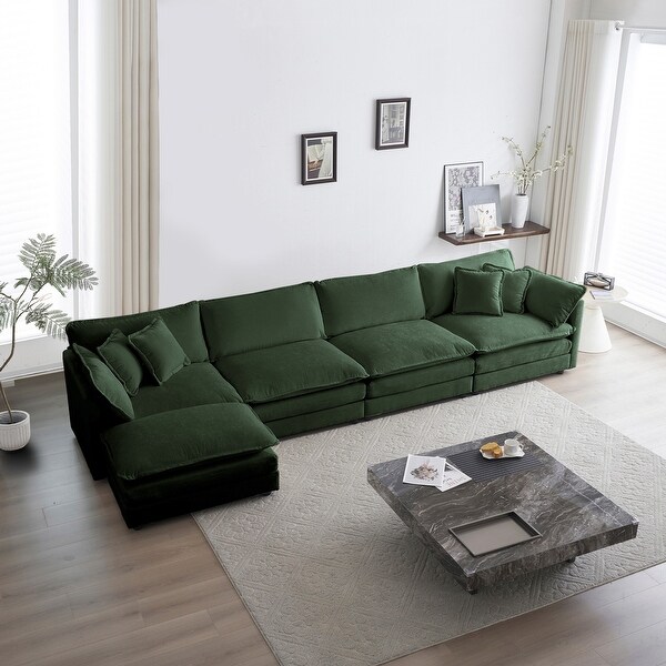 L Shape Convertible Sectional Sofa 5 Seat Breathable Chenille Modular Couch with Ottoman for Living Room Green