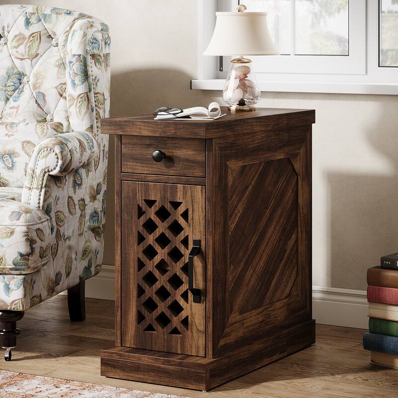 25.6 Inches Tall Wood End Table, Nightstand for Bedroom, Rustic Brown - 23.6" L x 11.8" W x 25.6" H