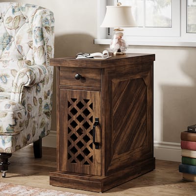 25.6 Inches Tall Wood End Table, Nightstand for Bedroom, Rustic Brown - 23.6" L x 11.8" W x 25.6" H