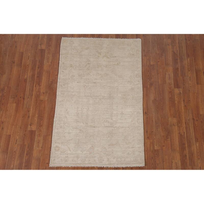 Hand Knotted Oriental 100% Wool Carpet Transitional All-Over Beige & Ivories Oushak Area Rug - 5' 0'' X 3' 2''