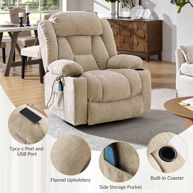 Rupert Modern Power Lift Assist Oversized Massage Recliner set of 2 by HULALA HOME